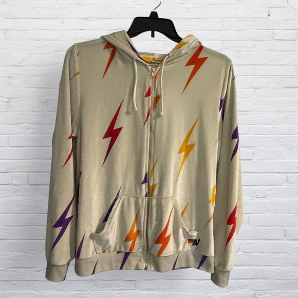 Aviator Nation Hoodie Womens XL Lightning Bolt Full Zip Velvet Jacket USA Velvet - Picture 1 of 12
